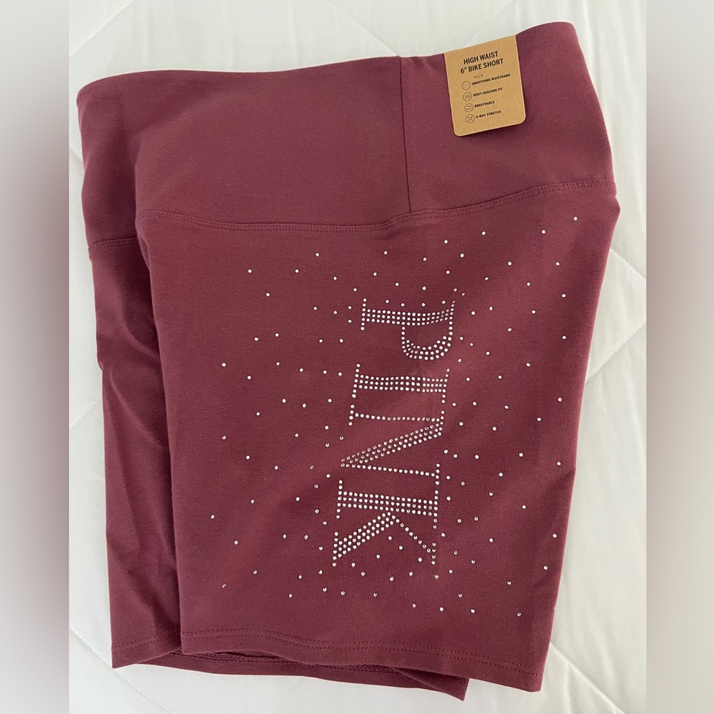 PINK Victoria’s Secret High Waist Bike Shorts with Rhinestone Logo